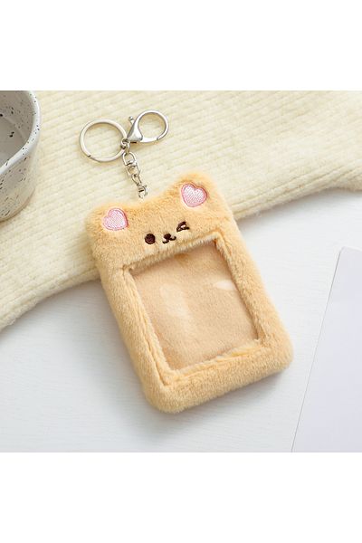 Choice Khaki Kawaii Plush Photocard Holder Cute Bear Credit Id Bank Card Keychains Bus Cards Protective Cas