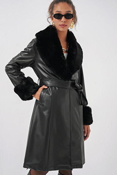 Bigdart 1045 Kürklü Suni Deri Kaban - Siyah