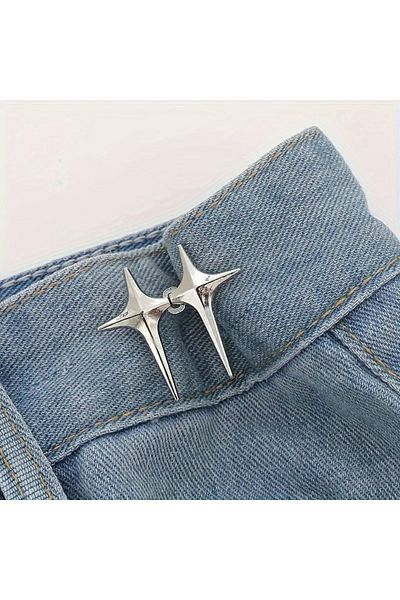 Choice Silvery 1 Pair Waist Buckle, A Star Shaped Waist Buckle Decorative Buttons, No Sewing, Detachable Bu