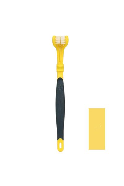 Choice S Yellow 3-sided Pet Toothbrush Dog Plastic Toothbrush Removing Bad Breath Tartar Cleaning Mouth Pet
