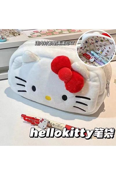Choice White Sanrio Hello Kitty Plush Storage Bag Cosmetic Bag Pencil Case Hello Kitty Pencil Bag Plush Sto