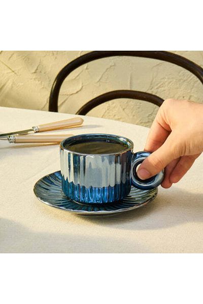 Karaca Karaca Arthur Marineblaue Teetasse für 2 Personen, 260 ml