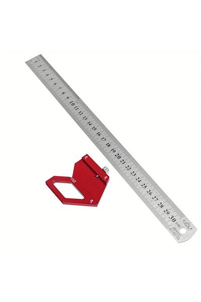 FNICEL 1pc Block With Ruler 45/60/90 Degree Angle Scriber, Woodworking Steel Ruler Positioning Block Center