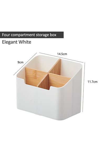 Choice White-4 Grids 2/4 Grids Multi Functional Desktop Bamboo And Wood Compartment Storage Box With Detach