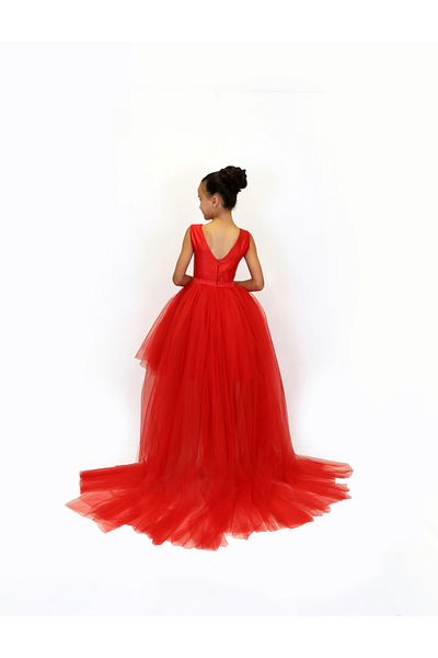 HSNLİFE Girl Child Red Front Short Back Long Dress Special Occasion Birthday Graduation Prom Party Dress