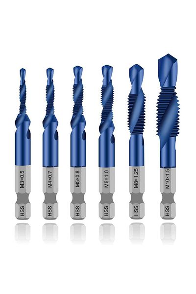 Choice Hex Shank Titanium Plated HSS Screw Thread Metric Tap Drill Bits Screw Machine Compound Tap M3 M4...