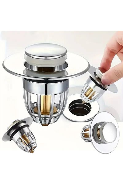 Choice Universal Rebound Drain Plug Filter Basin Pop-up Chrome Sink Filter with Hair Catcher Bathroom Si...
