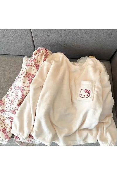 Choice L50-60kg Kt-2pcs Sanrio Cartoon Japanese Hello Kitty Stuff Pajamas Female Flannel Winter The New Plu