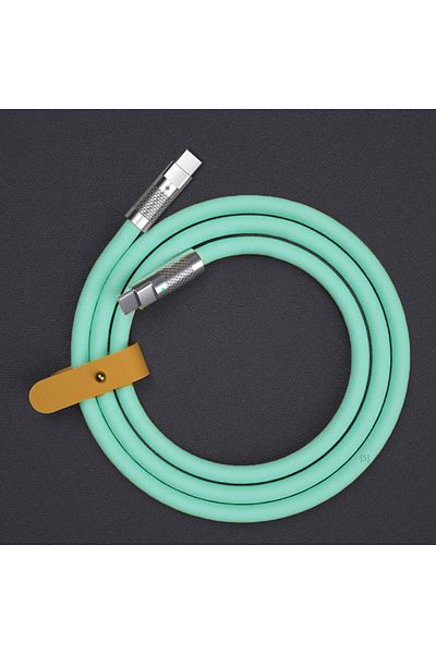 Choice كابل PD أخضر 120 واط 6 أمبير فائق السرعة PD من النوع C من السيليكون السائل بطول 2 متر، كابل USB بطول 1 متر و2 متر