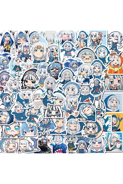 Choice 50pcs 10/60pcs Kawaii Anime Girl Gawr Gura Stickers Cartoon Cute Shark Waterproof Decals Skateboard