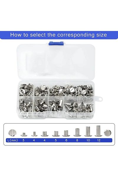 Choice 90Sets Chicago Screws Kit, 6 Sizes of Round Flat Head Leather Rivets Metal Screw Studs for DIY Le...