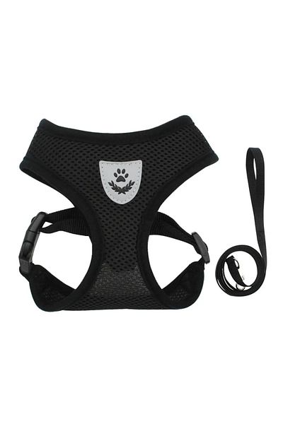 Choice M Black Summer Cat Dog Harness Lead Leash Adjustable Vest Polyester Mesh Breathable Harnesses Reflec