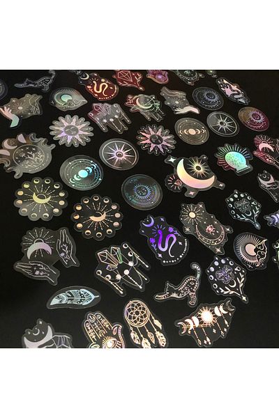 Choice 50 Pcs 50pcs Holographic Glitter Stickers Pet Transparent Shiny Waterproof Decorative Decals