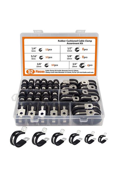Choice 52pcs Cable Clamps Assortment Kit, 304 Stainless Steel Rubber Cushion Pipe Clamps In 6 Sizes 1/4"...