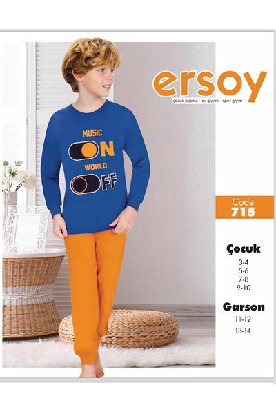 Ersoy Çocuk Giyim Set de pijamale pentru băiat cu mânecă lungă din bumbac 100%.