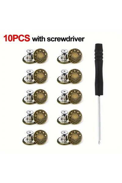 Choice E 10pcs Metal Jeans Buttons 17mm Replacement No-sewing Screw Button Repair Kit Nailless Removable J.