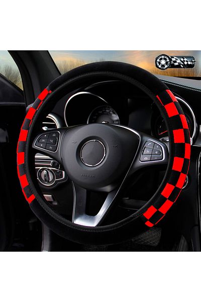 Choice Red Plush Plaid Car Without Inner Ring Steering Wheel Cover Comfortable Warm Soft Automotive Supplie