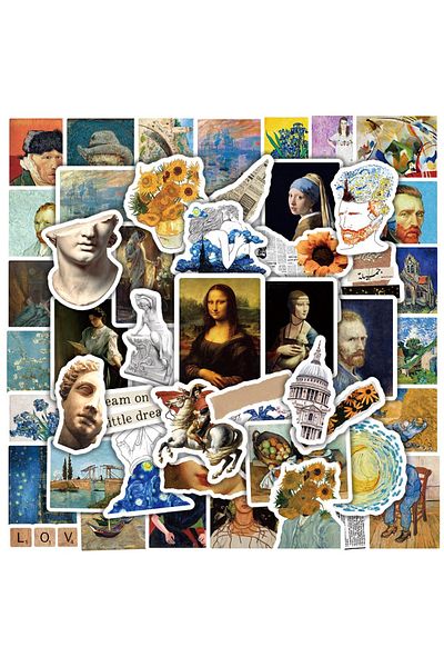 Choice 50pcs Artwork 50pcs Aesthetic World Painting Artwork Stickers Da Vinci Vincent Van Gogh Diy Graffiti