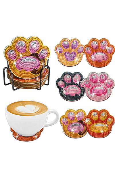 Choice 6pcs/set Diy Dog Paw Diamond Painting Coasters For Adults Diamond Art Dog Paw Coasters Diamond Ar...