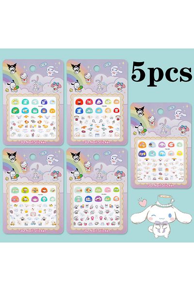 Choice 5 5pcs/set Cartoon Hello Kitty 3d Nail Stickers Press On Nails Sanrio Melody Kuromi Nail Art Decora.