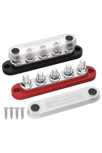 Daiertek Bus Bar 12V Power Distribution Block with Cover 5 x 1/4" Studs Terminal Block Max 150A 4...