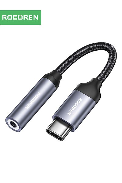 Choice محول سماعة أذن USB Type C إلى 3.5 ملم من Rocoren رمادي داكن 0.12 متر، كابل سماعة رأس AUX