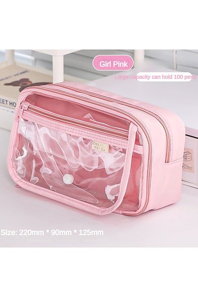 Choice Pink Transparent Pencil Case Lnstagram Style Niche Powerful Stationery Box Good Quality For Elementa