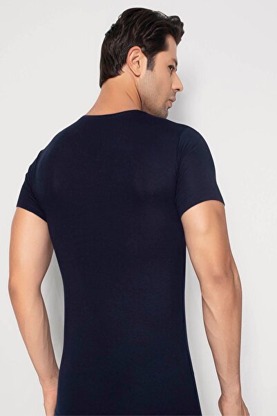 Arma Yıldız Men's Navy Blue Bamboo T-Shirt V Neck Short Sleeve Undershirt