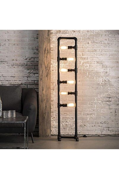 NAKRES 6'lı Metal Lambader Endüstriyel Tasarım Vintage Borulardan Rustik Köşe Aydınlatma Ayaklı Lamba