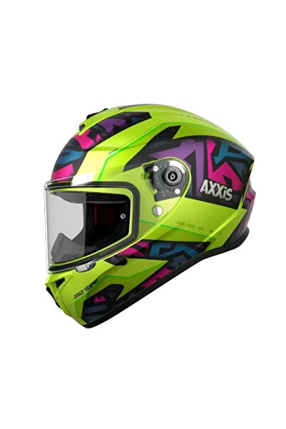 AXXIS Draken S Jolly C3 Matt Fluor Yellow Full Face Motosiklet Kaskı + Yedek Siyah Vizör