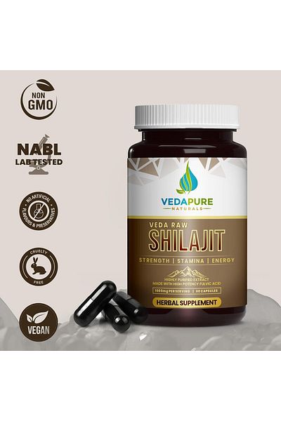 Vedapure Raw Shilajit 60 Capsules - Pure Natural Shilajit