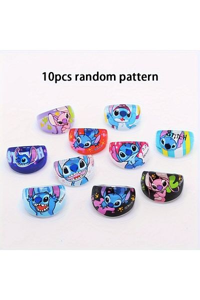 Choice Random 10pcs Random 10pcs 10pcs Disney Stitch Ring Cartoon Stitch Printed Acrylic Children's Ring, C