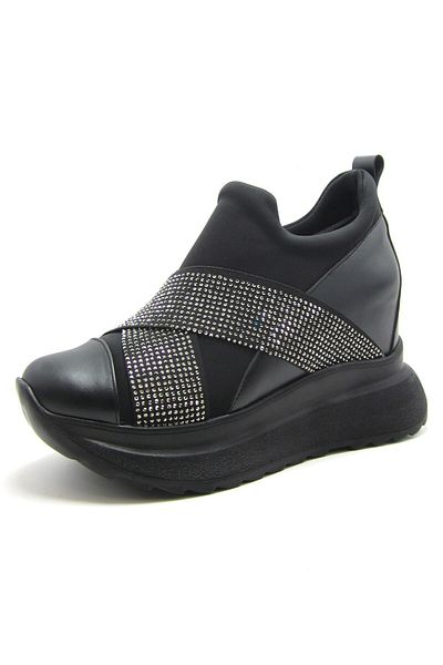 Erkan Saçmacı Lopez Exclusive Black Stretch Stone Pantofi ocazional cu pană ascunsă