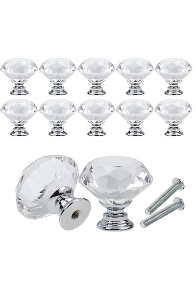 Choice 10pcs 10pcs/set 30mm Diamond Shape Design Crystal Glass Knobs Cupboard Drawer Pull Kitchen Cabinet D