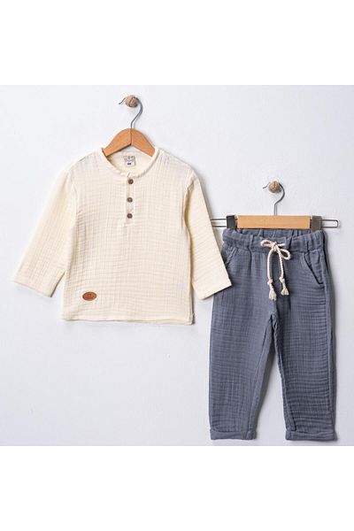 MAXI DRY Hundred Percent Cotton, Comfortable Fit Boys Muslin Fabric Bottom Top Set, 3 Buttons