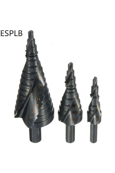 ESPLB 3pcs No Box 3pcs Hss Cobalt Step Drills Bit 4-32mm High Speed Steel Nitrogen Spiral Triangle S