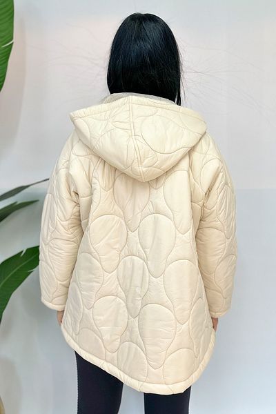 GÖKSEL Jump Model Quilted Plus Size Coat - Cream