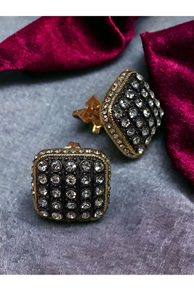 FAYRA ACCESSORIES Elmas Montür Zirkon Taşlı Küçük Kare Küpe