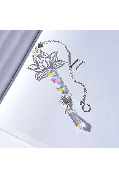 Choice B 1pcmetallotusandartificial Crystal Suncatcher Charm Handmade Applicable Home Wind Chime Pendant O.