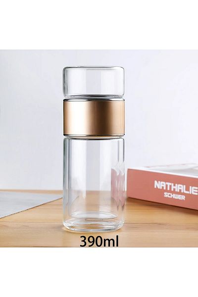 Choice 420ml Gold 420ml Tea Water Bottle High Borosilicate Glass Double Layer Tea Water Cup Infuser Tumbler