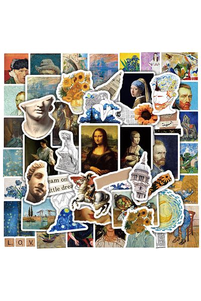 Choice 50pcs 50/100pcs Aesthetic World Painting Artwork Stickers Da Vinci Vincent Van Gogh Diy Graffiti Dec
