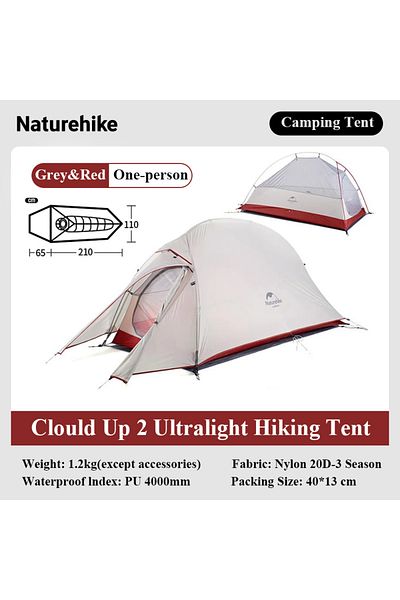 Naturehike Grey-one Person Cloud Up Ultralight Hiking Tent 20d Fabric Tent Single Tandem Outdoor Wat