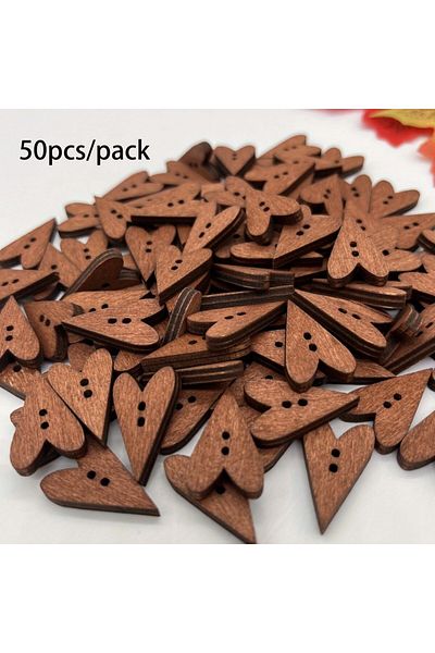 Choice 50pcs 20pcs/50pcs Wooden Love Heart-shaped Buttons Brown Color 2 Holes Diy Raw Materials,sewing For