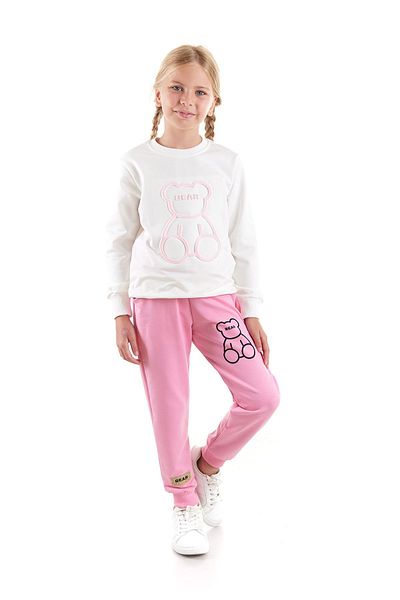 AHENGİM Σετ φόρμας για κορίτσια Seersucker Teddy Bear Printed Trend Ak2542