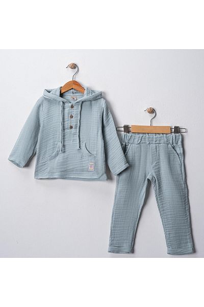 MAXI DRY Hundred Percent Cotton, Comfortable Fit Boys Muslin Fabric Bottom Top Set with Kangaroo Pocket