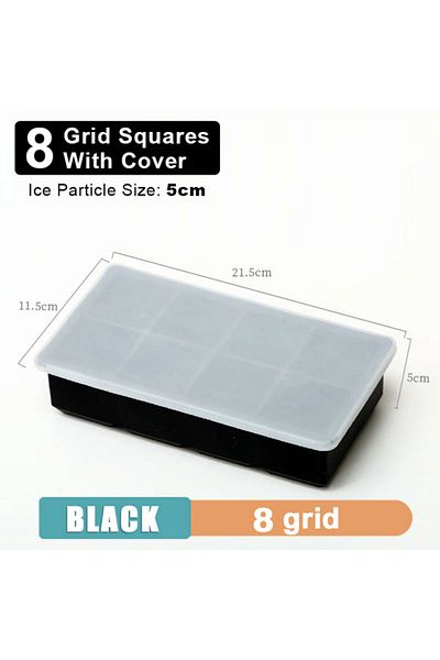 Choice 1pcs 8 Grid- Black-cover 4/6/8/15 Grid Big Ice Tray Mold Giant Jumbo Large Food Grade Silicone Ice C