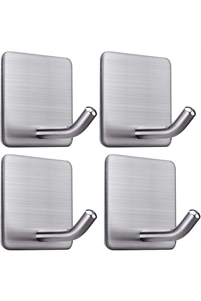 Choice Silver 4 Pack Heavy Duty Adhesive Towel Hook Stainless Steel Adhesive Hook Hanging Bathroom Kitchen