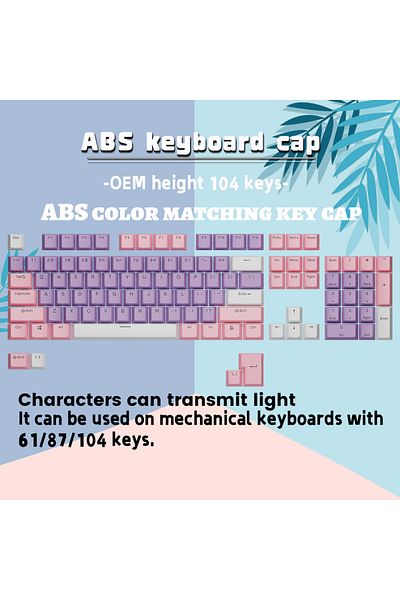 Choice Purplish Pink White Oem Height Abs English Characters Transparent Purple Pink White 104 Keys 87 Keys
