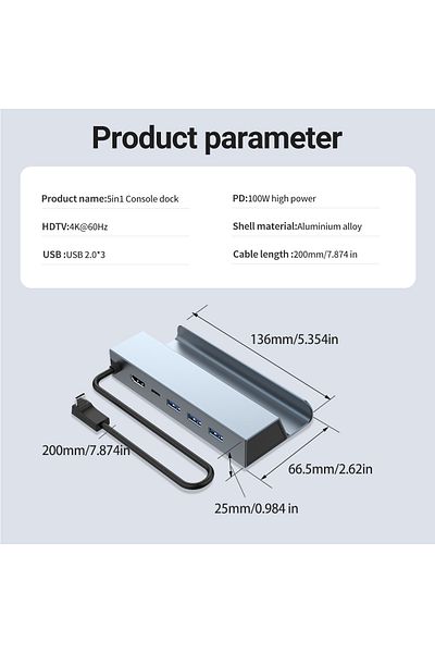 Choice موزع ألعاب USB-C رمادي فضائي 4K@60hz Type-c Docking Station مع 4K HDMI وPD 100W Charging ومنافذ USB2.0