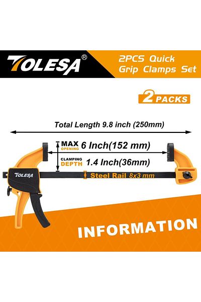 TOLESA 6 Inches 4"/6" Bar Clamps For Woodworking, 2pcs One-handed Clamp / Spreader, Wood Clamp Set,